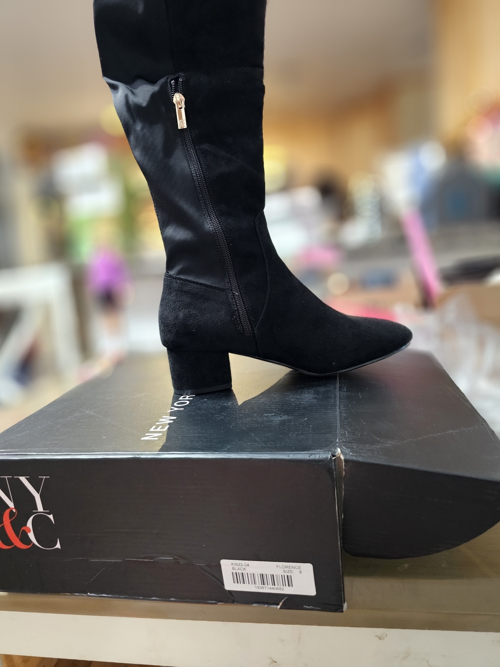 New York & Company Black Knee-High Block Heel Zip Boots